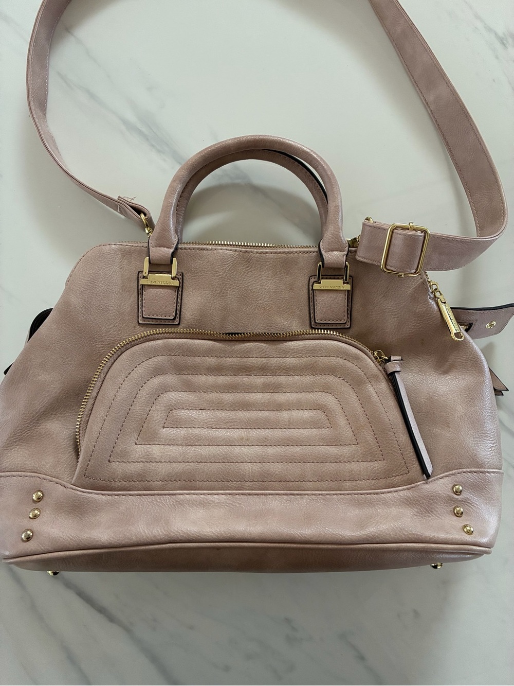 Steve Madden Blush Leather Satchel with Gold Hardware